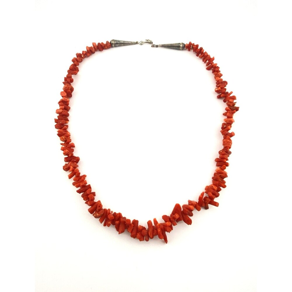 Vintage Old Pawn Branch Coral Sterling Silver Necklace 21.5 Inches